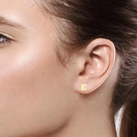 14k Gold Mini Alphabet Earrings Studs Sold as a Pair Fit for any Age - Picture 11 of 17
